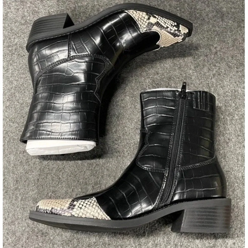 OPEN EDIT Exclusive Kiara Western Bootie Women's Size US 7.5 M Black Croco